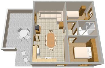 plattegrond Nečujam, plattegrond in accommodatietype apartment, WiFi.