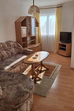 Podgora, Woonkamer in accommodatietype apartment, airconditioning beschikbaar en WiFi.