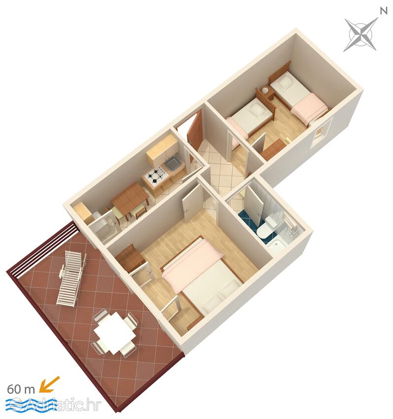 A-241-b - Privat overnatting - Leiligheter ved sjøen Zubovici, Pag