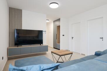 Privlaka, Wohnzimmer in folgender Unterkunftsart apartment, Klimaanlage vorhanden und WiFi.