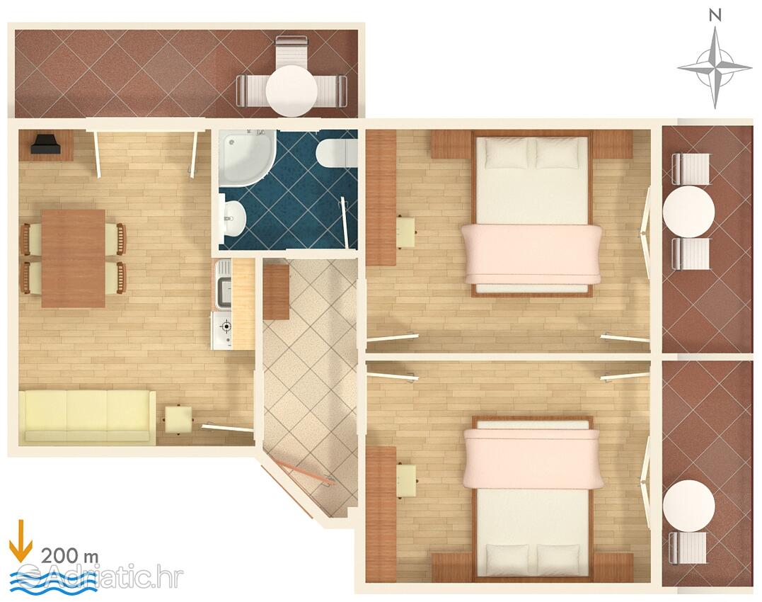 A-2709-b - Private accommodation - Apartments with a parking space Baška Voda, Makarska