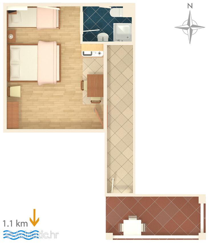 AS-4305-a - Alloggi privati - Appartamenti e camere con parcheggio Zaravecchia - Biograd na Moru, Biograd
