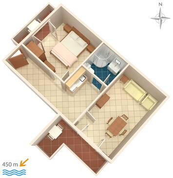 Baška Voda, plattegrond in accommodatietype apartment, WiFi.