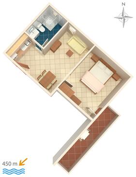 Baška Voda, plattegrond in accommodatietype apartment, WiFi.