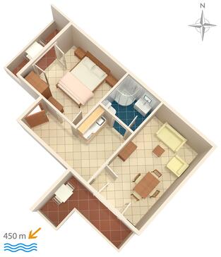 Baška Voda, Plano en alojamiento de tipo apartment, WiFi.