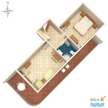 Baška Voda, plattegrond in accommodatietype apartment, WiFi.