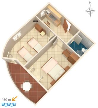 Baška Voda, Půdorys v ubytování typu apartment, WiFi.