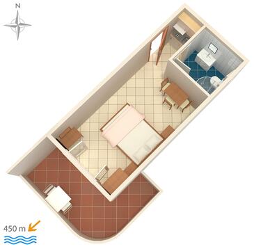 Baška Voda, Grundriss in folgender Unterkunftsart studio-apartment, WiFi.