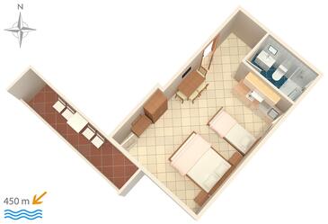 Baška Voda, Grundriss in folgender Unterkunftsart studio-apartment, WiFi.