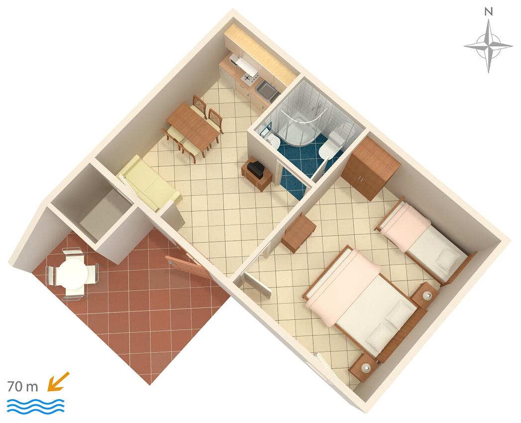 Apartamentos com terraço Baška Voda, Dalmácia Central