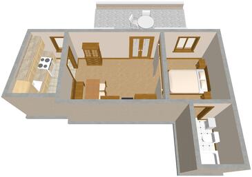 Nacrt Sutivan, Nacrt u smještaju tipa studio-apartment.
